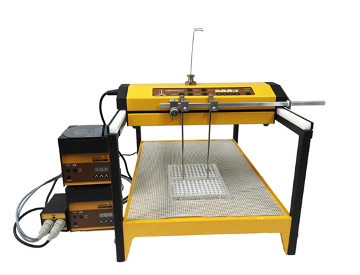 Customized 2-stream OMNICOLL fraction collector with LAMBDA peristaltic pumps for 96-well plates
