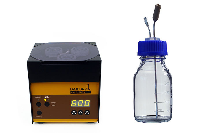 Acid or base peristaltic pump line for automatic pH control (pH-stat)